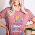 English Teaching ENL Teacher Language Is What We Do Women's Heather T-Shirt Heather Mauve English Teaching ENL Teacher Language Is What We Do Women's Heather T-Shirt Heather Mauve