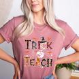Fall Holiday Themed Thanksgiving Halloween Teacher Trick Or Women's Heather T-Shirt Heather Mauve
