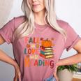 Fall In Love With Reading Autumn Thanksgiving Shirt Teacher Women's Heather T-Shirt Heather Mauve Fall In Love With Reading Autumn Thanksgiving Shirt Teacher Women's Heather T-Shirt Heather Mauve