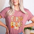 First Grade Fall Floral Coquette Bow Teachers Students Women's Heather T-Shirt Heather Mauve First Grade Fall Floral Coquette Bow Teachers Students Women's Heather T-Shirt Heather Mauve