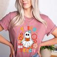 Groovy Halloween Trick Or Teach Retro Floral Ghost Teacher For Men Women Kids Women's Heather T-Shirt Heather Mauve Groovy Halloween Trick Or Teach Retro Floral Ghost Teacher For Men Women Kids Women's Heather T-Shirt Heather Mauve