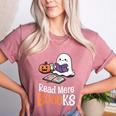 Halloween Teacher Women Cute Reading Ghost Read More Books Women's Heather T-Shirt Heather Mauve