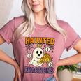 Haunted By Fractions Math Halloween Teacher Women's Heather T-Shirt Heather Mauve
