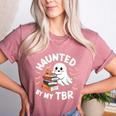 Haunted By My TBR Cute Ghost Book Reading Teacher Halloween Women's Heather T-Shirt Heather Mauve