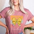 Interventionist Teacher Groovy Coquette Bow Back To School Women's Heather T-Shirt Heather Mauve Interventionist Teacher Groovy Coquette Bow Back To School Women's Heather T-Shirt Heather Mauve