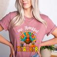 One Thankful Teacher Thanksgiving Turkey Cute Crayon Pencil Women's Heather T-Shirt Heather Mauve One Thankful Teacher Thanksgiving Turkey Cute Crayon Pencil Women's Heather T-Shirt Heather Mauve