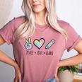 Peace Love Learn Tie Dye Teacher Kids 100th Days Of School Women's Heather T-Shirt Heather Mauve Peace Love Learn Tie Dye Teacher Kids 100th Days Of School Women's Heather T-Shirt Heather Mauve