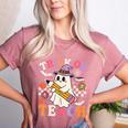 Retro Floral Ghost Trick Or Teach Groovy Teacher Halloween Women's Heather T-Shirt Heather Mauve