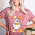 Retro Vintage Groovy Trick Or Teach Teacher Halloween For Men Women Kids Women's Heather T-Shirt Heather Mauve