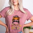 STEM Teacher Messy Bun Fall Vibes Autumn Thanksgiving Men Women Women's Heather T-Shirt Heather Mauve