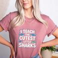 I Teach The Cutest Little Sharks Teacher School Women's Heather T-Shirt Heather Mauve