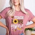 TEACH LOVE INSPIRE Teacher Sunflower Appreciation Women's Heather T-Shirt Heather Mauve TEACH LOVE INSPIRE Teacher Sunflower Appreciation Women's Heather T-Shirt Heather Mauve