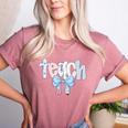 Teach Teacher Coquette Bow Pencil Back To School First Day Women's Heather T-Shirt Heather Mauve Teach Teacher Coquette Bow Pencil Back To School First Day Women's Heather T-Shirt Heather Mauve