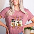 Teacher Halloween Trick Or Teach Cute Ghost Coffee Pumpkins Women's Heather T-Shirt Heather Mauve Teacher Halloween Trick Or Teach Cute Ghost Coffee Pumpkins Women's Heather T-Shirt Heather Mauve
