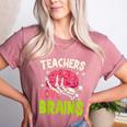 Teachers Love Brains Skeleton Halloween Teacher Funny Women's Heather T-Shirt Heather Mauve Teachers Love Brains Skeleton Halloween Teacher Funny Women's Heather T-Shirt Heather Mauve