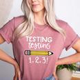 Testing Testing 123 Cute Test Day School Teacher Exam For Men Women Girls Kids Women's Heather T-Shirt Heather Mauve Testing Testing 123 Cute Test Day School Teacher Exam For Men Women Girls Kids Women's Heather T-Shirt Heather Mauve