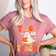 Trick Or Teach Halloween Shirt For Teacher Kids Floral Ghost Women's Heather T-Shirt Heather Mauve Trick Or Teach Halloween Shirt For Teacher Kids Floral Ghost Women's Heather T-Shirt Heather Mauve