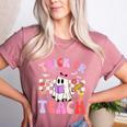 Trick Or Teach Halloween Teacher Floral Ghost Groovy Women's Heather T-Shirt Heather Mauve