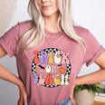 Trick Or Teach Retro Groovy Halloween Teacher Women's Heather T-Shirt Heather Mauve Trick Or Teach Retro Groovy Halloween Teacher Women's Heather T-Shirt Heather Mauve