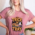 Trick Or Tray Halloween Cafeteria Teacher School Women's Heather T-Shirt Heather Mauve Trick Or Tray Halloween Cafeteria Teacher School Women's Heather T-Shirt Heather Mauve