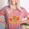Turkey Read Books Reading Fall Thanksgiving Teacher Women's Heather T-Shirt Heather Mauve