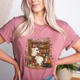 Vintage Ghost Book Reading Pumpkin Gothic Halloween Teachers Women's Heather T-Shirt Heather Mauve Vintage Ghost Book Reading Pumpkin Gothic Halloween Teachers Women's Heather T-Shirt Heather Mauve
