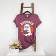 Cute Ghost Book Reading Books Lover Retro Halloween Teacher Women's Heather T-Shirt Heather Maroon