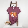 Fall Book Pumpkin Ghost Reading Books Halloween Teacher Women's Heather T-Shirt Heather Maroon