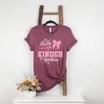First Day Of School Teacher Girl Coquette Hello Kindergarten Women's Heather T-Shirt Heather Maroon First Day Of School Teacher Girl Coquette Hello Kindergarten Women's Heather T-Shirt Heather Maroon