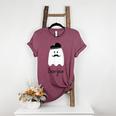 French Teacher Halloween Bonjour Ghost Women's Heather T-Shirt Heather Maroon
