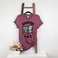 Haunted 67 Skeleton Math Teacher Halloween Costume Math Pun Women's Heather T-Shirt Heather Maroon