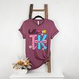 Hello TK Transitional Kindergarten Back To School Teacher Women's Heather T-Shirt Heather Maroon