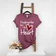 Kindergarten Has My Heart Buffalo Print Teacher Valentine Women's Heather T-Shirt Heather Maroon Kindergarten Has My Heart Buffalo Print Teacher Valentine Women's Heather T-Shirt Heather Maroon
