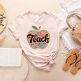 Cute Teacher With Apple Retro Teacher Kids Back To School Women's Heather T-Shirt Heather Peach