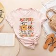 Groovy Pumpkin Spice Makes Teacher Nice Fall Thanksgiving Women's Heather T-Shirt Heather Peach Groovy Pumpkin Spice Makes Teacher Nice Fall Thanksgiving Women's Heather T-Shirt Heather Peach