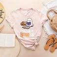 Halloween Teacher Women Cute Reading Ghost Read More Books Women's Heather T-Shirt Heather Peach