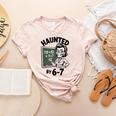 Haunted 67 Skeleton Math Teacher Halloween Costume Math Pun Women's Heather T-Shirt Heather Peach