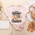 Just a Teacher Who Loves Chickens Chicken Farm Animal Lover Women's Heather T-Shirt Heather Peach