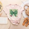 One Lucky Teacher Coquette Bow St Patricks Day Teacher Women's Heather T-Shirt Heather Peach