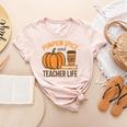 Pumpkin Spice And Teacher Life Halloween Teacher Women's Heather T-Shirt Heather Peach