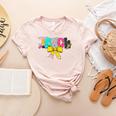 Teach Coquette Bow Teacher Back To School Happy First Day Women's Heather T-Shirt Heather Peach