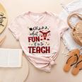 Teachers Oh What Fun It Is To Teach Cute Red Plaid Reindeer Women's Heather T-Shirt Heather Peach