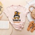 Thanksgiving Shirt Teacher Women Messy Bun Thankful Teacher Women's Heather T-Shirt Heather Peach Thanksgiving Shirt Teacher Women Messy Bun Thankful Teacher Women's Heather T-Shirt Heather Peach