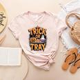 Trick Or Tray Halloween Cafeteria Teacher School Women's Heather T-Shirt Heather Peach Trick Or Tray Halloween Cafeteria Teacher School Women's Heather T-Shirt Heather Peach