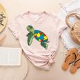 Turtle Puzzle Pieces For Autism Awareness Kids Women Teacher Women's Heather T-Shirt Heather Peach