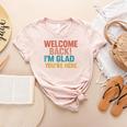 Welcome Back I'm Glad You'Re Here Retro Teacher Greeting Women's Heather T-Shirt Heather Peach Welcome Back I'm Glad You'Re Here Retro Teacher Greeting Women's Heather T-Shirt Heather Peach