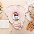 Witchy Teacher Halloween Messy Bun Teacher Bleached Women's Heather T-Shirt Heather Peach Witchy Teacher Halloween Messy Bun Teacher Bleached Women's Heather T-Shirt Heather Peach