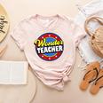 Wonder Teacher Super Woman Power Superhero Back To School Women's Heather T-Shirt Heather Peach