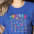 Alphabet Positive Affirmations Back To School Teacher Women's Heather T-Shirt Heather True Royal Alphabet Positive Affirmations Back To School Teacher Women's Heather T-Shirt Heather True Royal