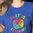 Apple Retro Play Is Learning Kindergarten Teacher Daycare Women's Heather T-Shirt Heather True Royal Apple Retro Play Is Learning Kindergarten Teacher Daycare Women's Heather T-Shirt Heather True Royal